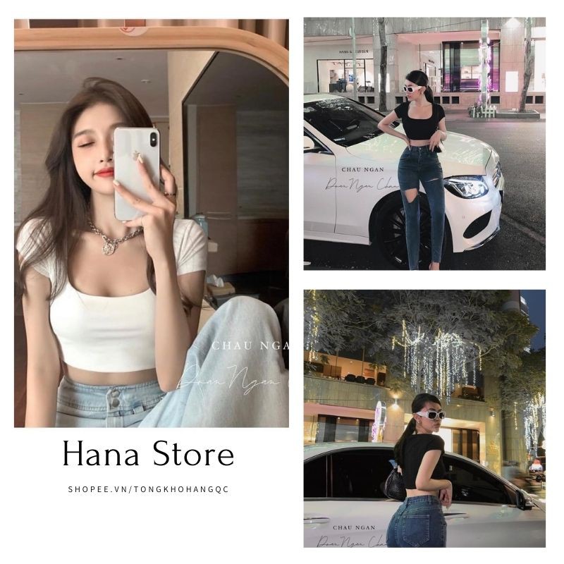 Áo Croptop Cổ Vuông Body ❤️ Áo thun nữ body cổ vuông dáng croptop 2 màu ĐEN | TRẮNG trơn basic ❤️