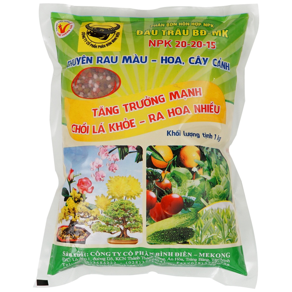 Phân Bón Đầu Trâu NPK 20-20-15 Bình Điền Giúp Cây Tăng Trưởng Mạnh Chuyên Dùng Cho Rau Và Hoa- Gói 1kg (PDT-020)