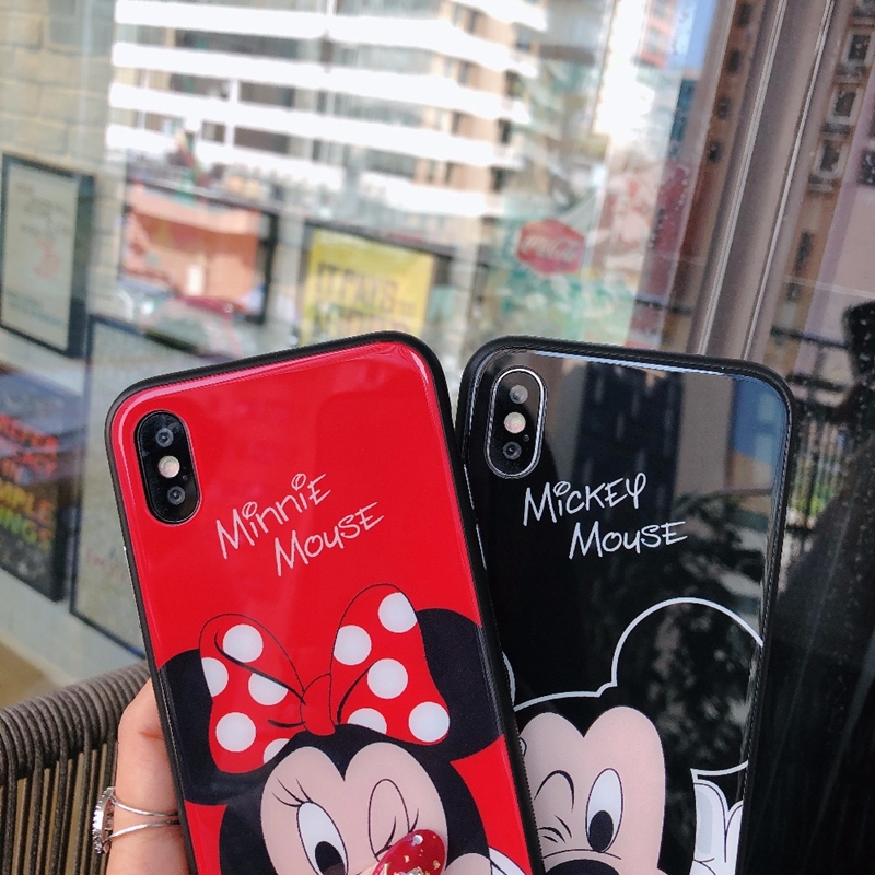 Ốp điện thoại mặt kính cường lực in hình chuột Mickey Minnie ngộ nghĩnh cho Huawei Nova 3i