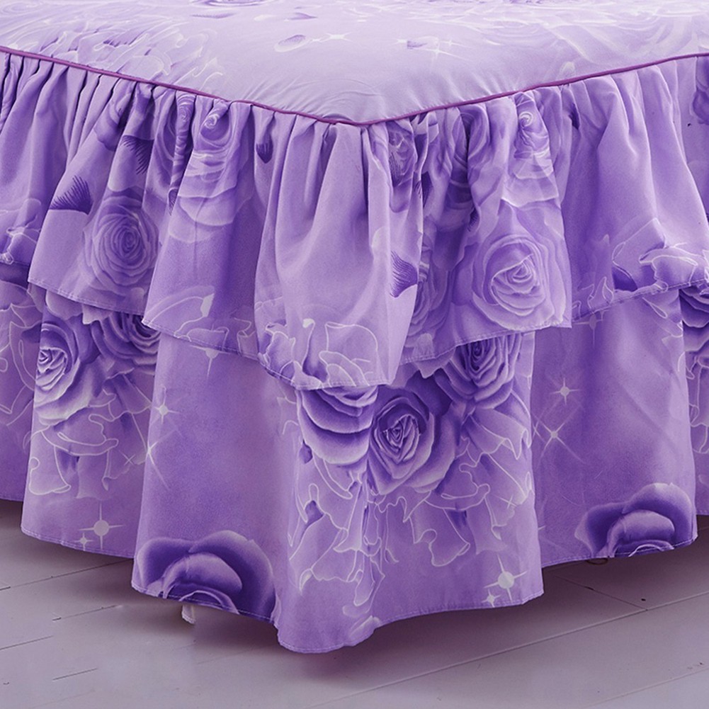 Ga giường vải polyester họa tiết hoa lãng mạn phối bèo nhún xinh xắn