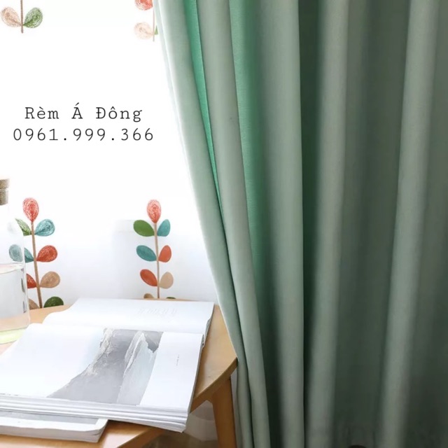 Rèm cửa tone Xanh Pastel xinh xắn, rèm vải thô cản sáng 75%