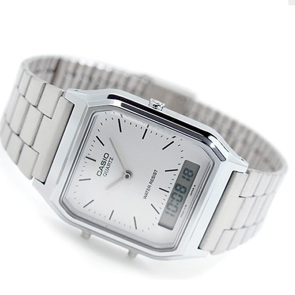 ĐỒNG HỒ NAM CASIO AQ-230A-7DHDF Mặt vuông dây inox sáng bóng
