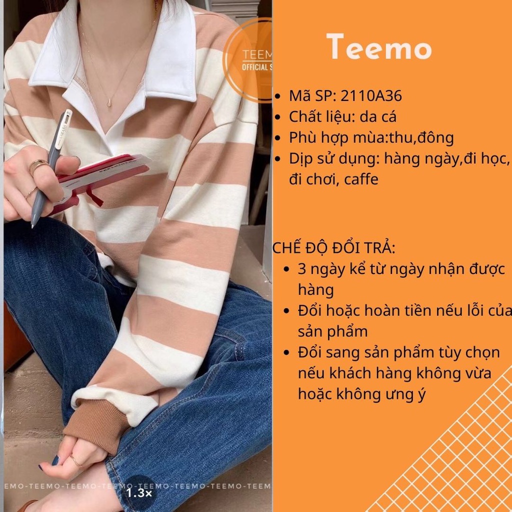 Áo croptop tay dài cổ polo,áo croptop nữ kẻ ngang chất cotton da cá cực hot 2110A36  (Có sẵn/ảnh thật)