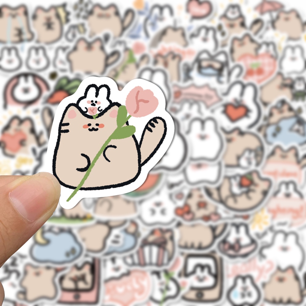 Bộ 60 Miếng Dán Trang Trí Laptop Chống Thấm Nước Hình Thỏ / Mèo Hoạt Hình Dễ Thương