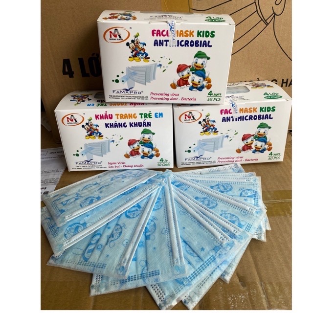 Khẩu trang trẻ em kháng khuẩn Famapro 4 lớp (1 hộp 50 cái) | BigBuy360 - bigbuy360.vn