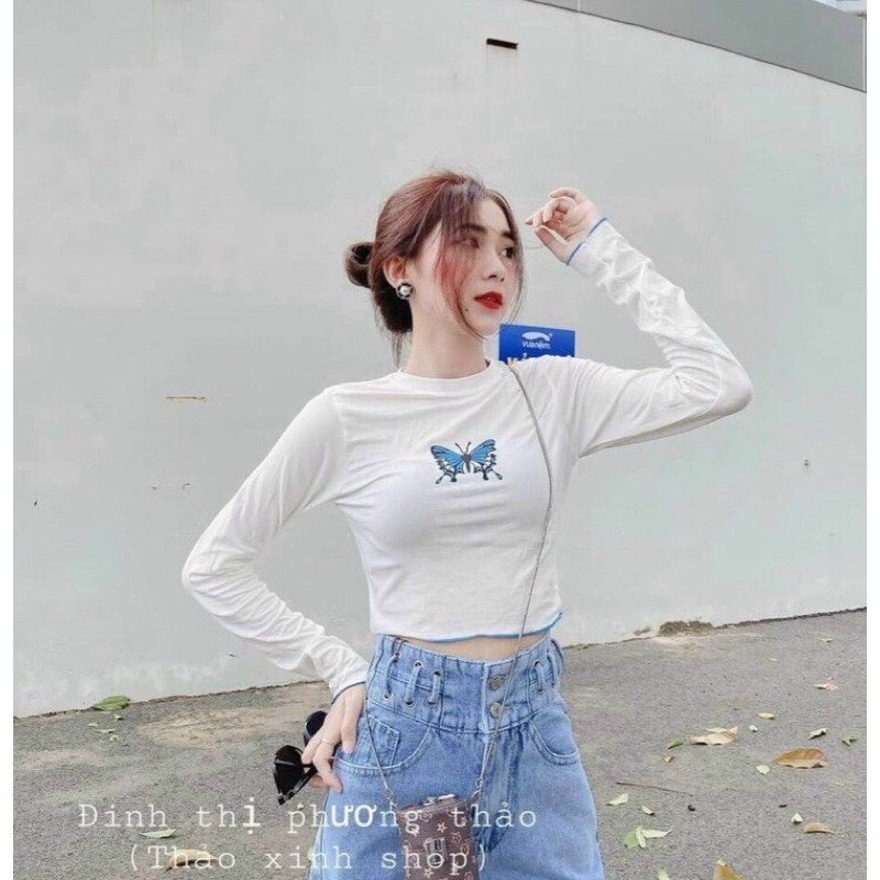 ÁO CROPTOP THÊU BƯỚM av