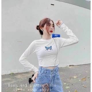 ÁO CROPTOP THÊU BƯỚM av