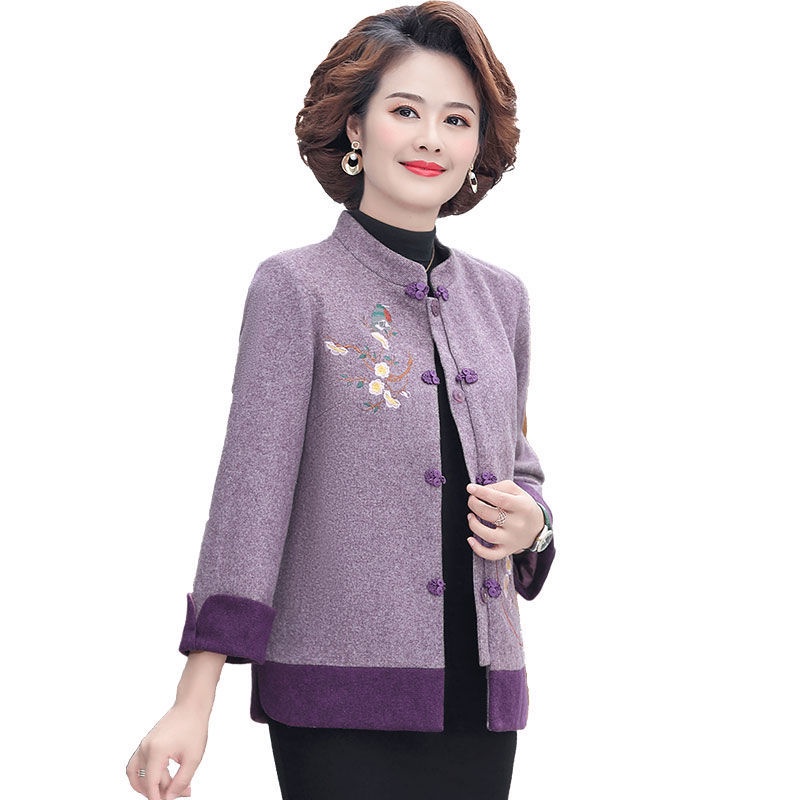 Mẹ mặc quần áo mùa thu 40-50 tuổi áo khoác len phụ nữ trung niên quần áo thu đông áo khoác len | BigBuy360 - bigbuy360.vn