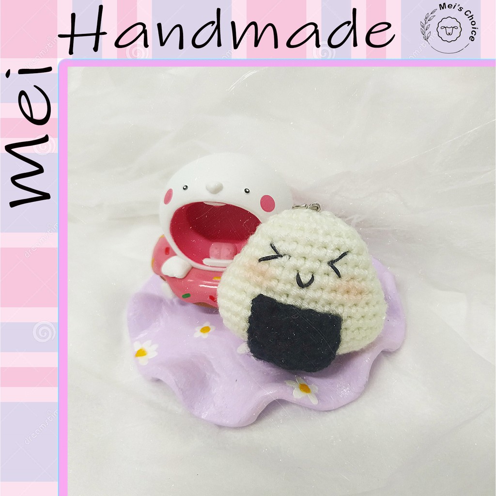 Móc khóa cơm nắm bằng len siêu cute dùng trang trí giỏ xách, balo