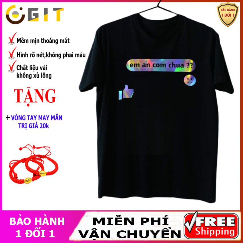 Áo phông phản quang bảy màu Em ăn cơm chưa, áo thun nam nữ, quần khaki, quần nữ, sét bộ mặc ở nhà, áo thun tay dài