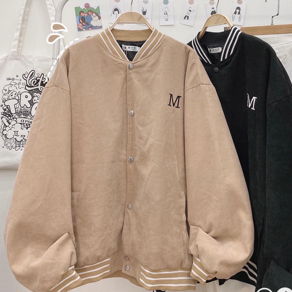 Áo Khoác Bomber Thêu M Form Unisex, Áo Khoác Nam Nữ Nỉ Ngoại Dày Dặn | BigBuy360 - bigbuy360.vn