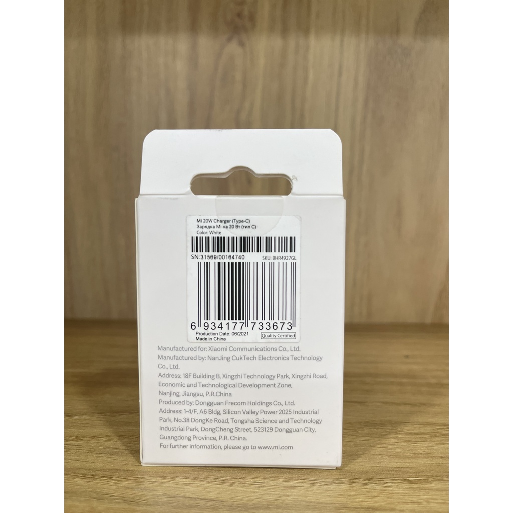 Cốc sạc Xiaomi 20W - Mi 20W Charger Type-C chính hãng phù hợp cho iPhone và tất cả dòng smartphone