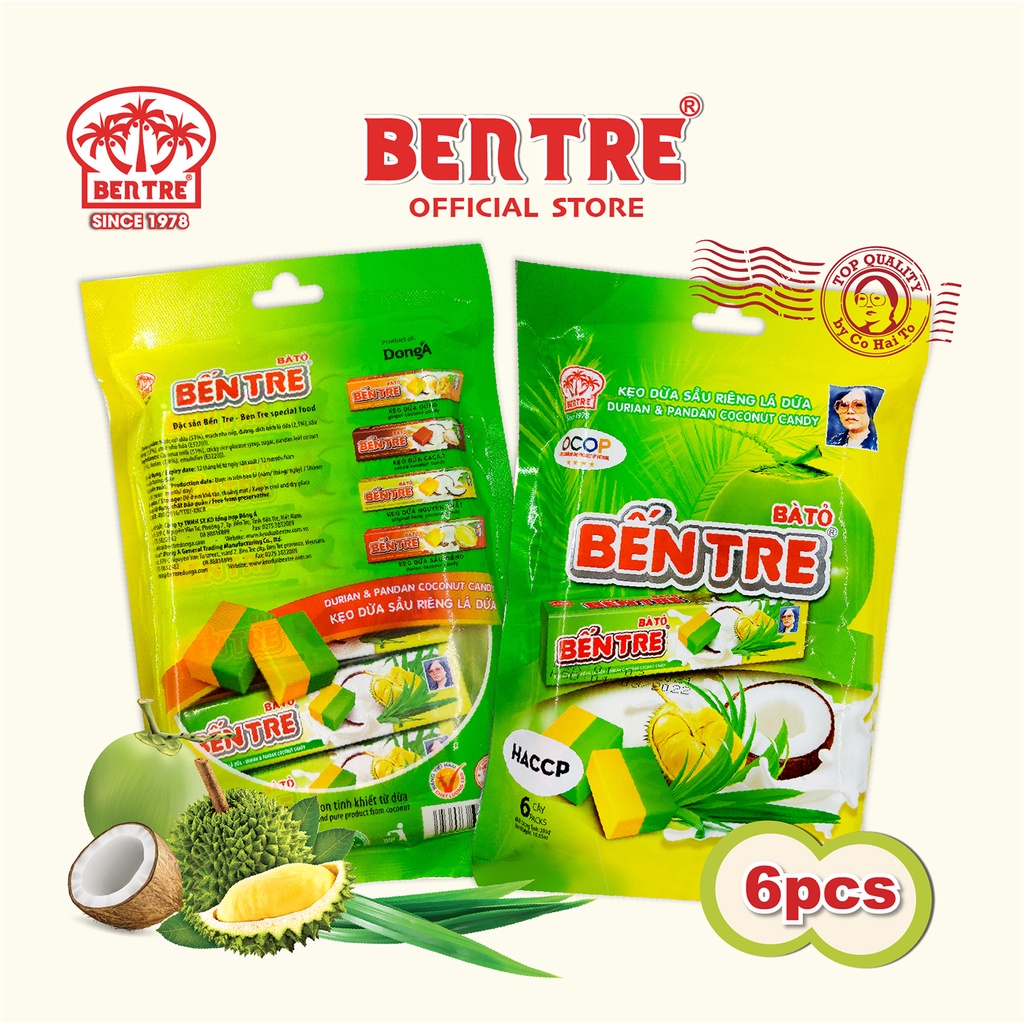 Kẹo dừa Bến Tre Hai Tỏ vị Sầu Riêng Lá Dứa