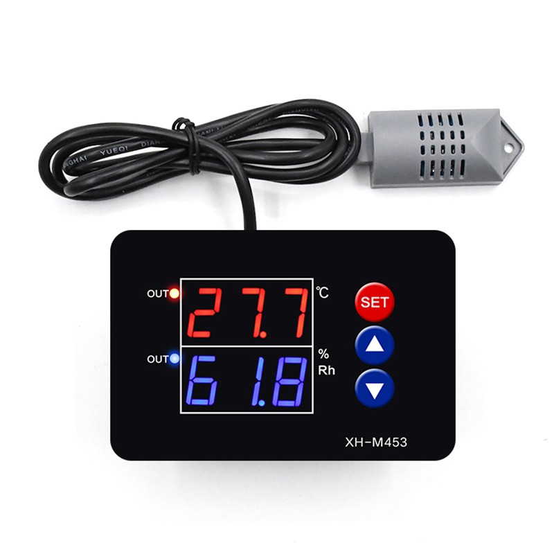 XH-M453 AC 220V 12V Màn hình kỹ thuật số kép Bộ điều khiển nhiệt độ độ ẩm Bộ điều chỉnh độ ẩm Bộ điều chỉnh nhiệt độ thông minh Điều khiển máy ấp trứng XH-M453 Bộ điều khiển độ ẩm và nhiệt độ kỹ thuật số Công tắc điều khiển độ ẩm nhiệt kế chính xác cao