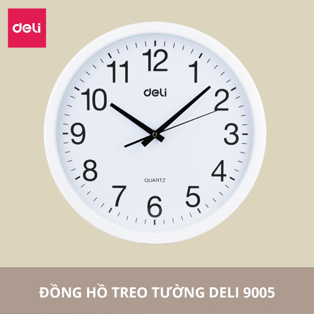 Đồng hồ treo tường kim trôi Quazt cao cấp Deli - Bảo hành 12 tháng, mua kèm móc treo giá shock - 9005