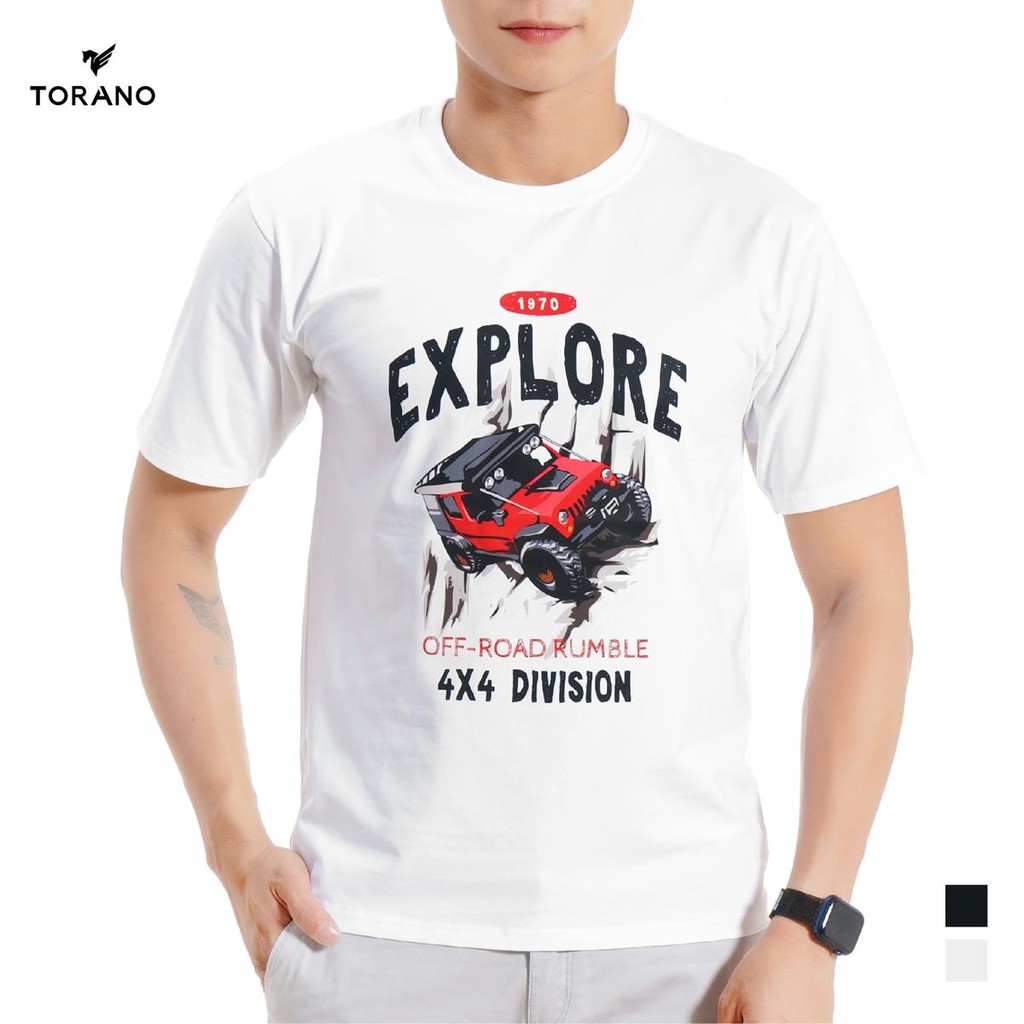 Áo thun nam TORANO cổ tròn, ngắn tay, in hình Explore TS403