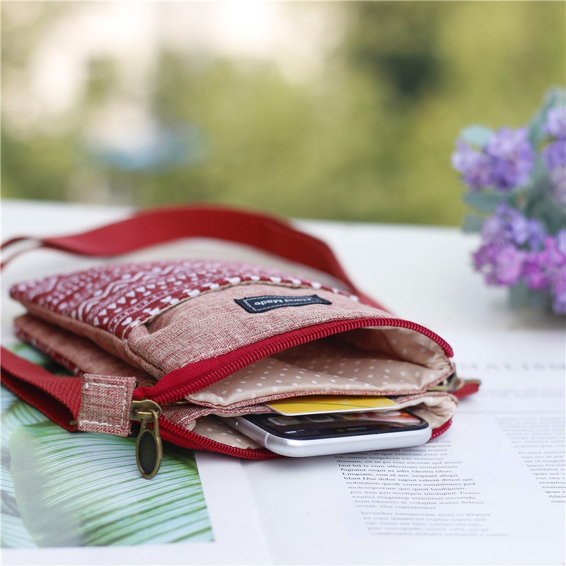 Túi Đựng Điện Thoại Di Động Bằng Vải Cotton Lanh Thủ Công Có Khóa Kéo Đa Năng Phong Cách Retro 6.5 Inch-7 Inch