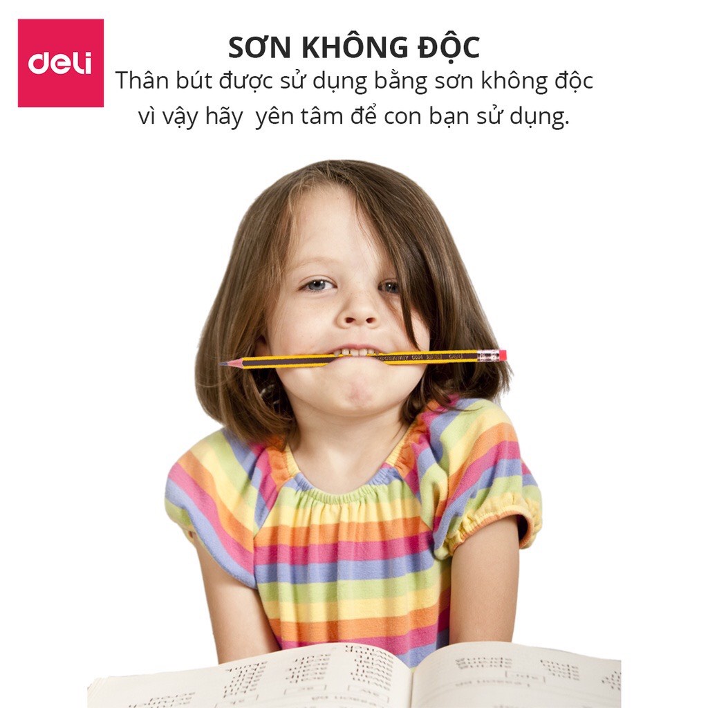 Bút chì gỗ 2B Deli - hộp 12 cây - ngòi mềm , dành cho học sinh - Bút chì lục giác cao cấp - MIYABI STORE