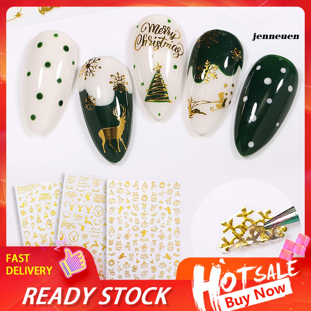 [Hàng mới về] Miếng Dán Họa Tiết Giáng Sinh Mạ Vàng Trang Trí Móng Tay