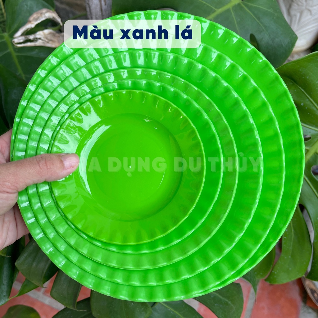 Dĩa nhựa tròn đường kính 10 - 25 cm không nứt vỡ màu xanh, trắng viền lượn sóng đẹp mắt, DĨA NHỰA TRÒN VĨNH PHÁT
