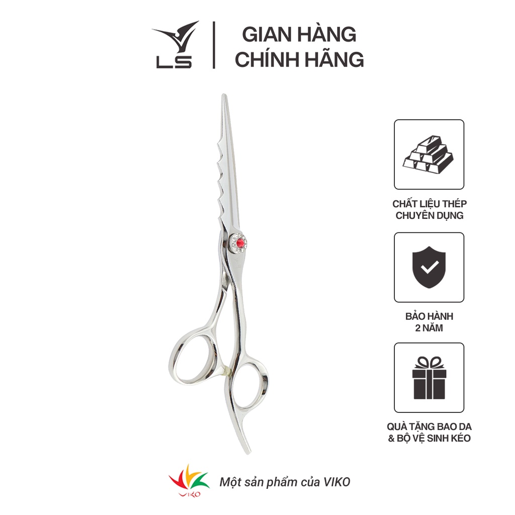 Combo 2 kéo cắt tỉa cao cấp VLS, Kéo cắt lưỡi thẳng có sống đặc biệt FA33/6.0, kéo tỉa kiểu răng độc đáo TA130