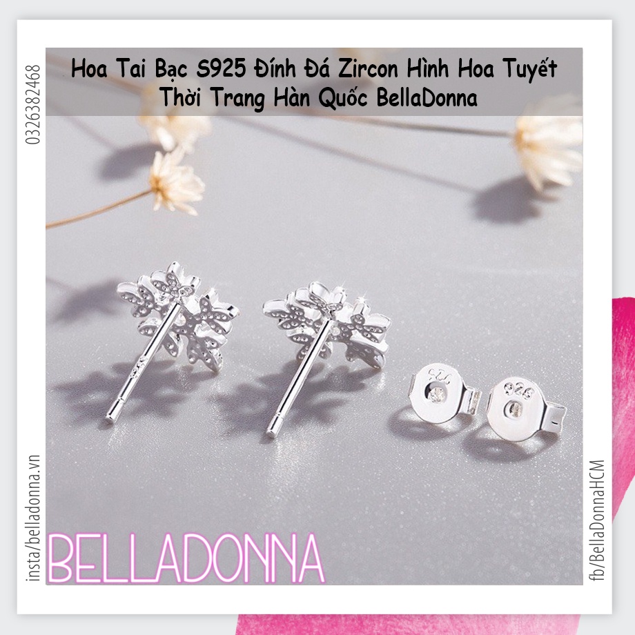 (HCM_Giao Nhanh) Hoa Tai Bạc S925 Đính Đá Zircon Hình Hoa Tuyết Thời Trang Hàn Quốc BellaDonna 14