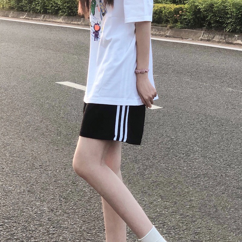 Quần Đùi Sọc Viền Trắng Thể thao ALALA Ống Rộng Chất Cotton da cá
