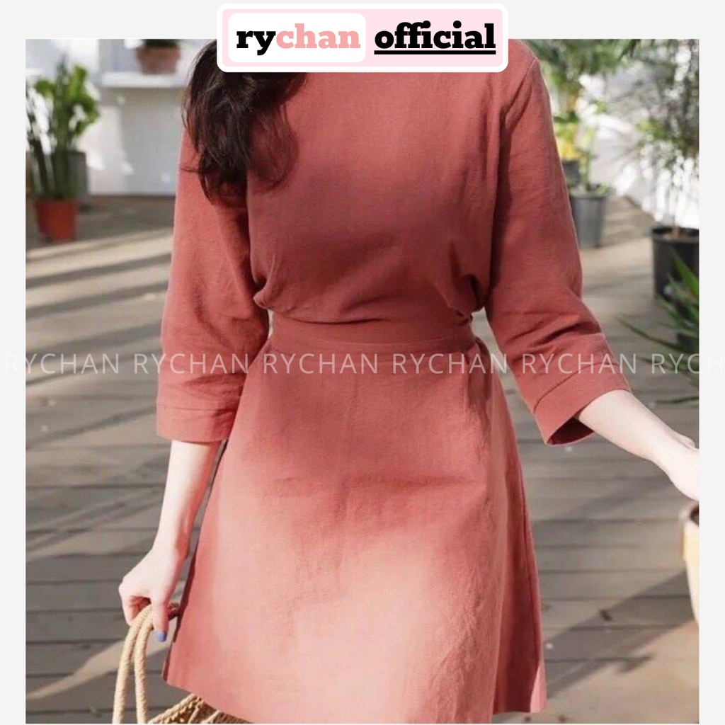 [ẢNH THẬT CUỐI] DX565 - Đầm Xòe Phối Tay Lở Nơ Sau Phối Nút