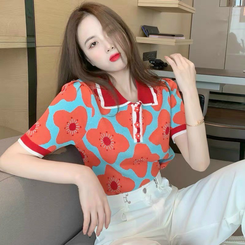Áo len hoa cổ bẻ khuy hoa hot trend