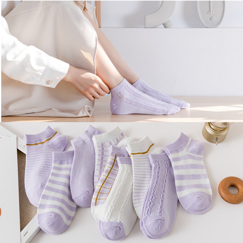 Vớ WAFNHA D434 cotton trong suốt kẻ sọc tím cho nữ