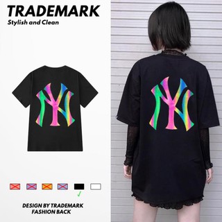 Áo thun tay lỡ form rộng unisex nam nữ NY Phản Quang Đa Sắc phông basic tee oversize 2 màu trắng đen siêu đẹp