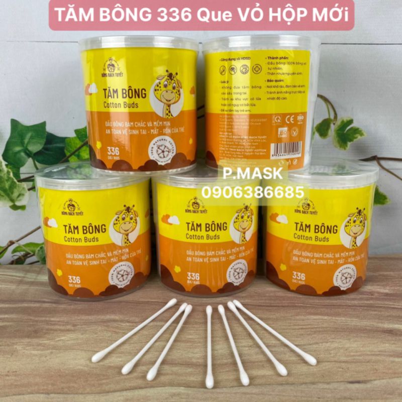 Tăm Bông Cho Bé 336 Que Hộp Tròn Xoay - Tăm Bông Kotton Care For Kid HỘP TRÒN Bông Bạch Tuyết