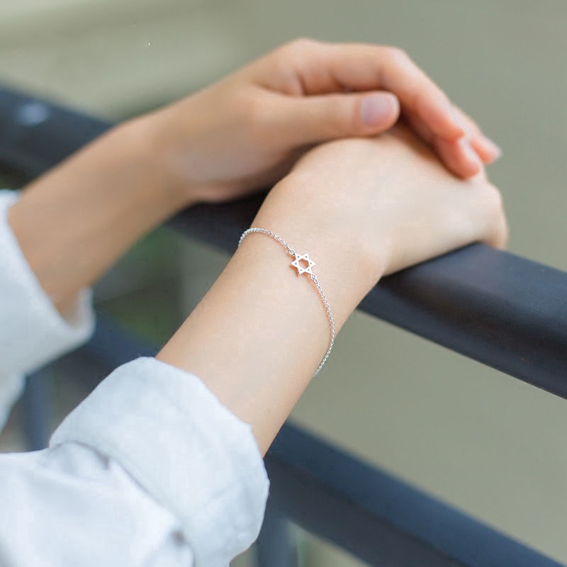 Vòng tay bạc mặt hình ngôi sao phong cách Hàn Quốc đơn giản điều chỉnh được cho nữ