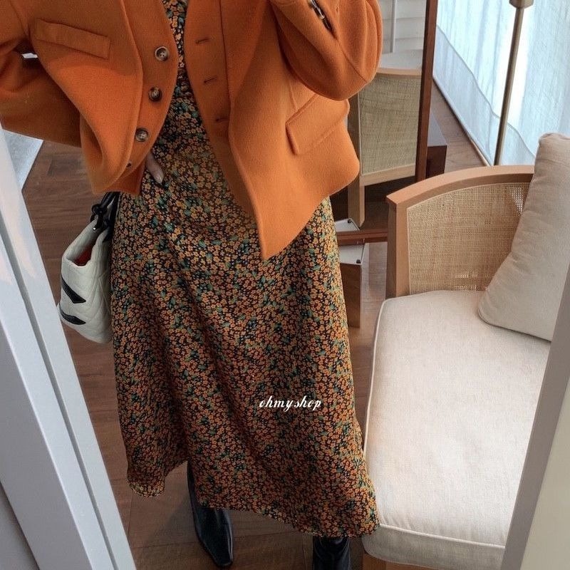 Đầm Eo Cao Cổ Chữ V Dáng Ôm Phong Cách Retro Lãng Mạn Thời Trang Pháp Mới