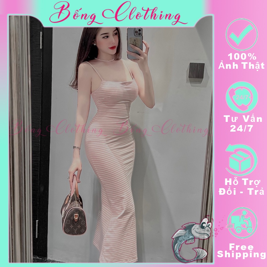 Váy Body 2 Dây BONG Đầm Ôm Body Sợi Bún Dáng Dài Sexy Dự Tiệc Cưới Thun Gân Ba Màu Đen Trắng Hồng