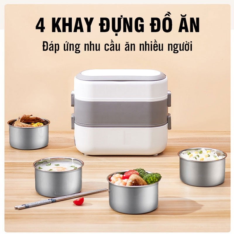 Hộp đựng cơm cắm điện 3 tầng Bear cao cấp, hộp cơm giữ nhiệt văn phòng tự nấu chín thức ăn ruột inox hàng hiệu LOCHI