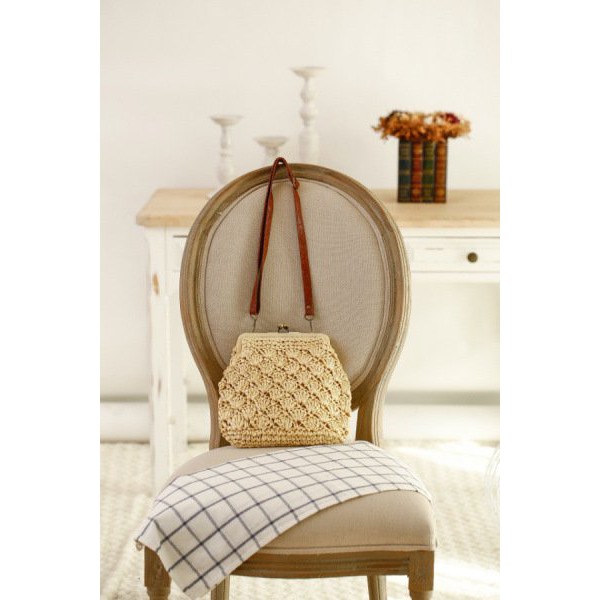 [NowShip - Giao Ngay] Túi Cói Boho Vintage Đeo Vai, Đeo Chéo Hình Tròn Dây Da Màu Nâu Be Trơn