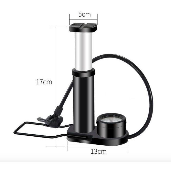 Bơm lốp ô tô, xe máy có đồng hồ đo áp suất Mini Foot Pump Aluminum - Home and Garden