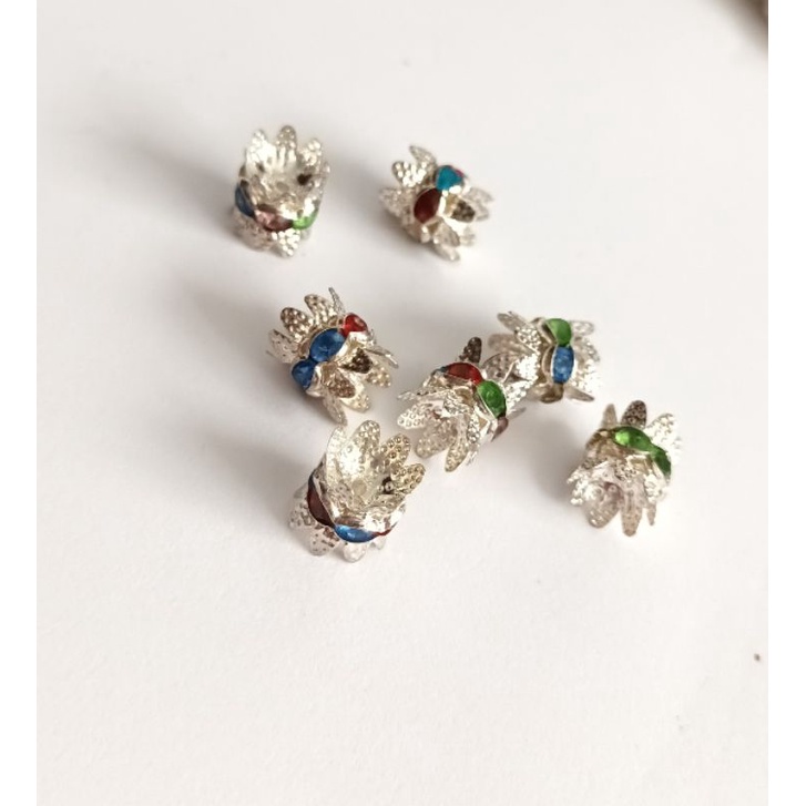 Charm bạc chặn hạt, cố định vòng hình vương miện đính đá pha lê ngũ sắc