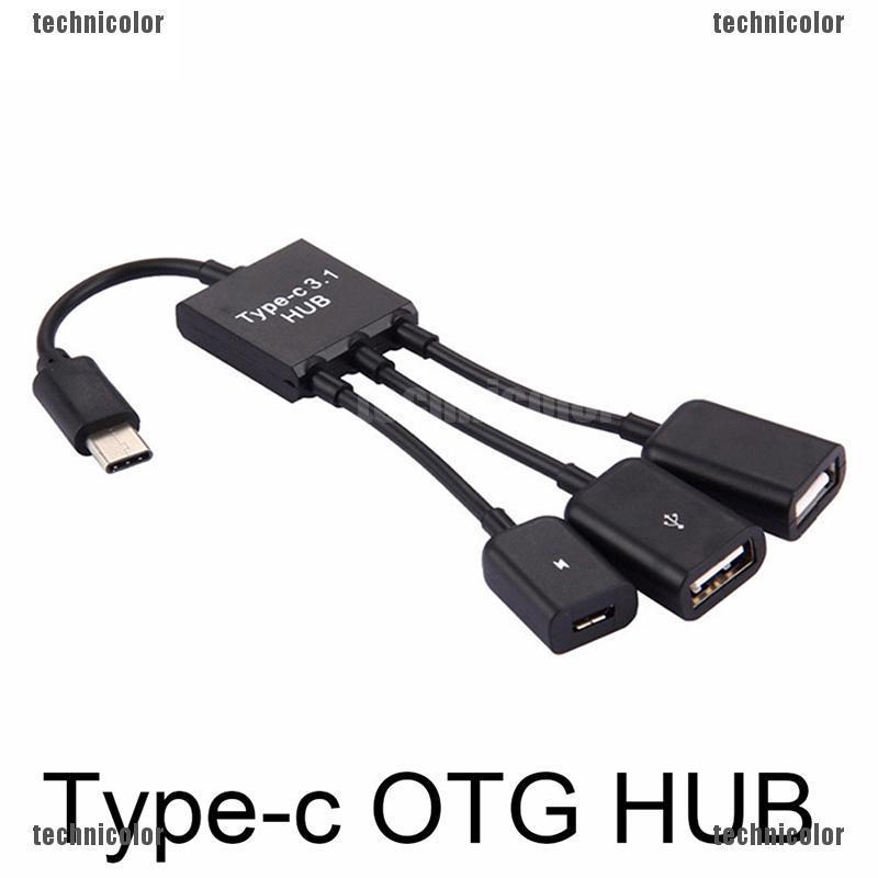 Dây cáp chuyển đổi cổng USB type C sang USB 2.0 OTG 3 trong 1 tiện dụng