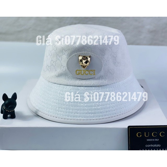 Mũ vành bucket Gc - nón bo Hàn Quốc mạc da tròn logo sói  vàng sành điệu thời trang