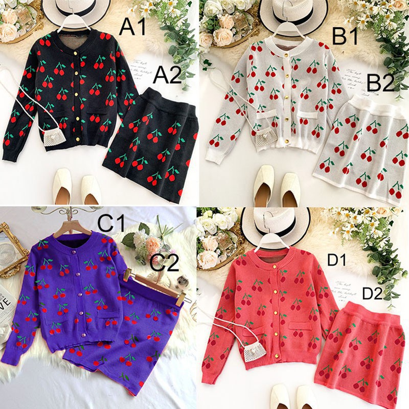 Set đồ 2 món áo sweater dài tay phối chân váy in họa tiết hoa nữ tính cho nữ