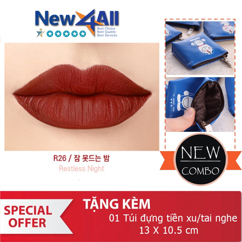 [Red Limited Edition] Agapan R26 Pit A Pat Mattle Lipstick + tặng vi bóp mini đựng tiền lẻ họa tiết Doreamon