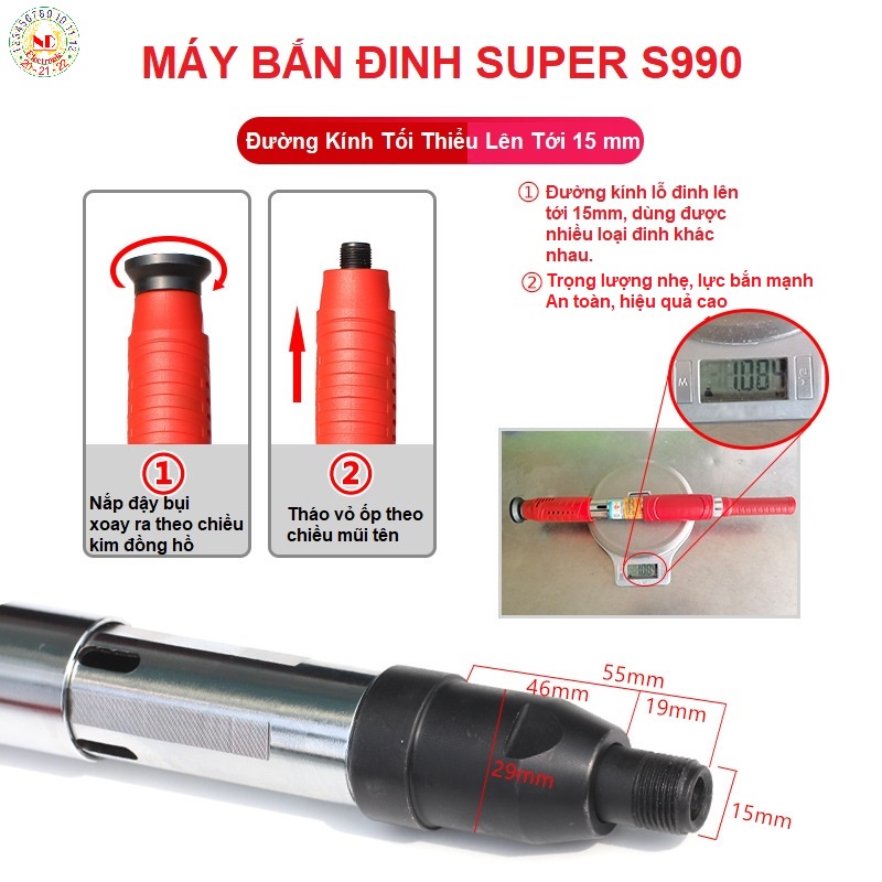 Máy Bắn Đinh Bê Tông SUPER S990 Thế Hệ Mới, Máy Bắn Ty Ren Không Dùng Điện