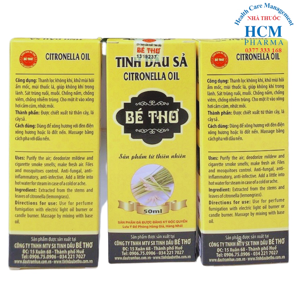 Tinh dầu sả java nguyên chất treo xe Bé Thơ chai 50 ml HCM17