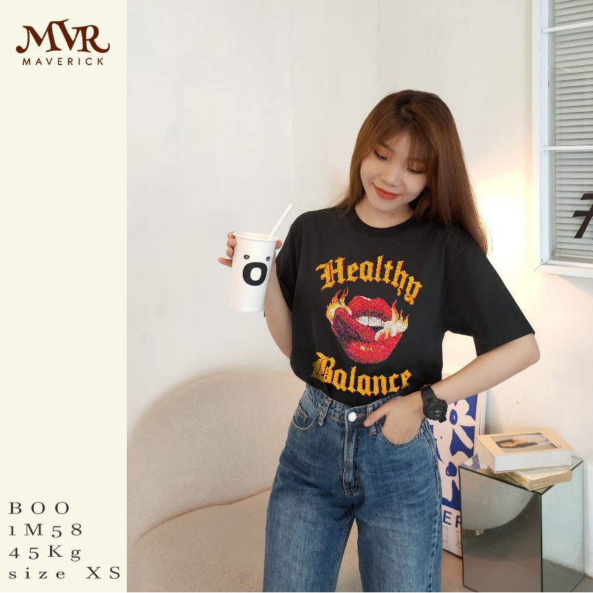 Áo Thun Unisex Form Rộng Phong Cách Rock Mỹ in môi lửa Phông Cotton Local Brand MVR KK40081