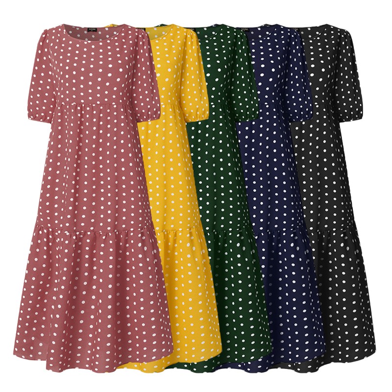 Đầm Ngắn Tay VONDA Cổ Tròn Họa Tiết Chấm Bi Cho Nữ | BigBuy360 - bigbuy360.vn