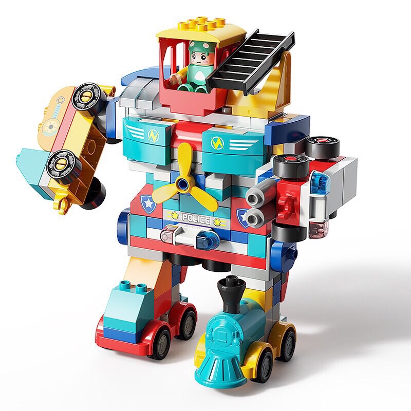 Xếp hình khối cỡ lớn robot hãng Feelo, xếp hình khối mẫu robot, súng đồ chơi cho bé