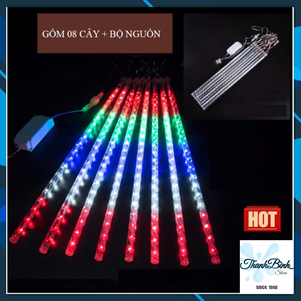 BỘ 8 ĐÈN LED SAO BĂNG 7 MÀU/ ĐÈN GIỌT NƯỚC/ LED RỦ/ NHÁY SAO BĂNg TRANG TRÍ NGOÀI TRỜI- DÀI 50CM
