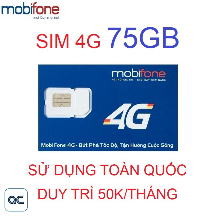 Sim 4G mobifone 75GB duy trì 50k có sẵn tháng đầu sử dụng toàn quốc